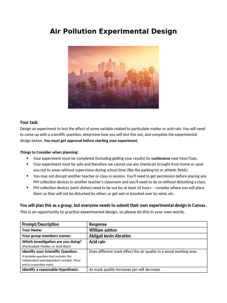 Air Pollution Experimental Design 2026 | PDF | Experiment | Methodology