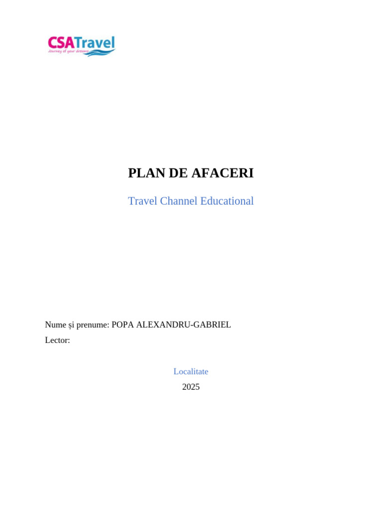 Template Plan de Afaceri CSA | PDF