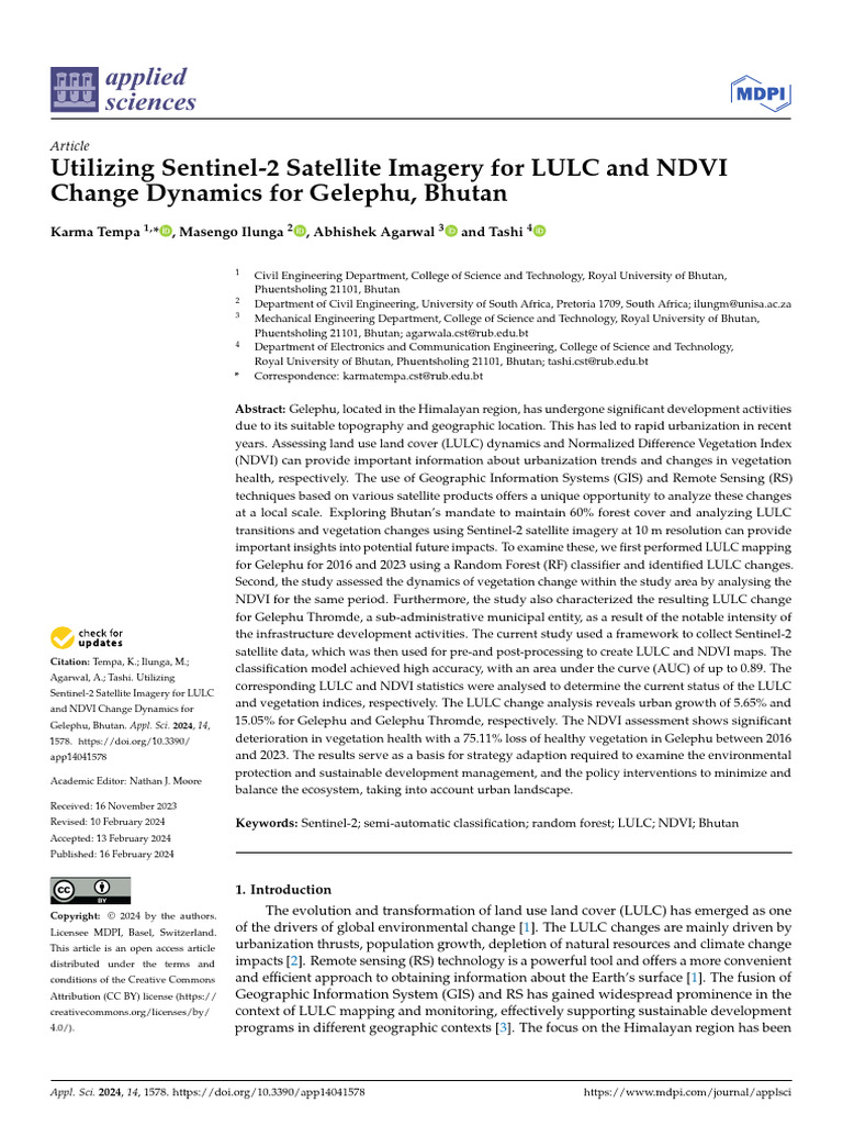 Utilizing Sentinel-2 Satellite Imagery For LULC and NDVI - Applsci-14 ...