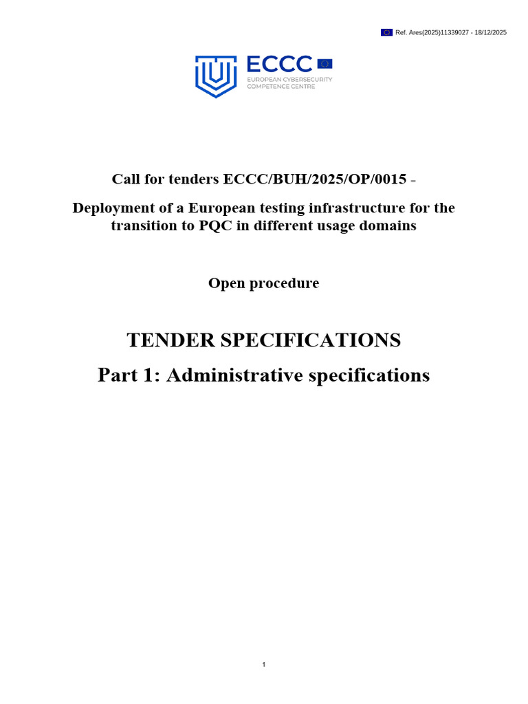 Tender Specifications Part 1 - ECCC - BUH.2025.OP.0015 - V1 | PDF ...