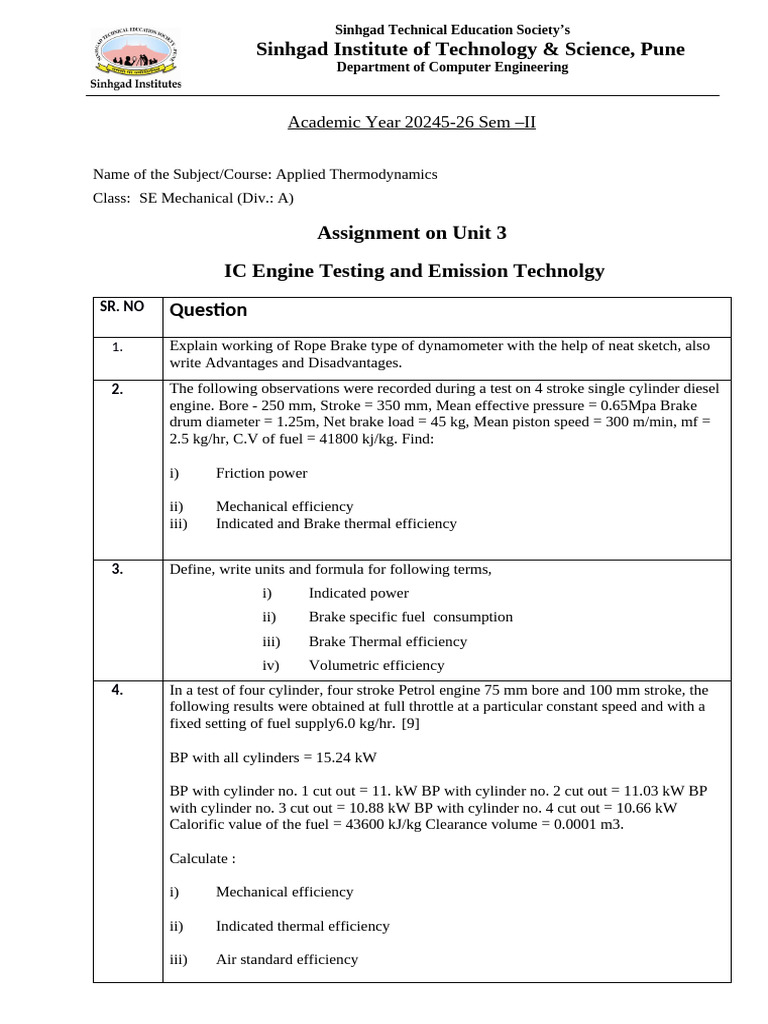 At Assignment Unit-3 | PDF | Exhaust Gas | Diesel Engine