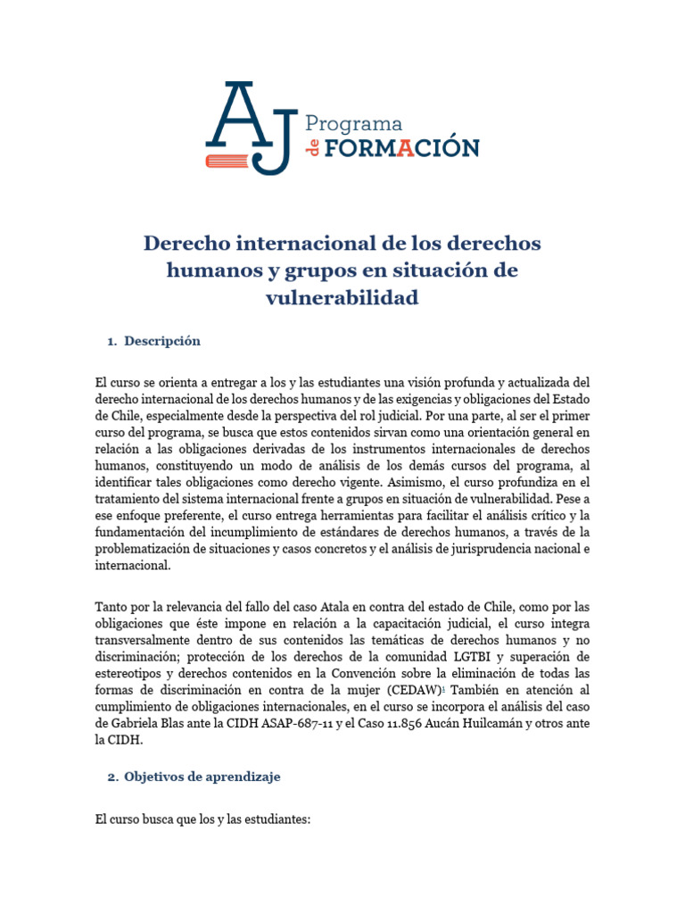 Derecho Internacional de Los Derechos Humanos y Grupos en Situación de ...