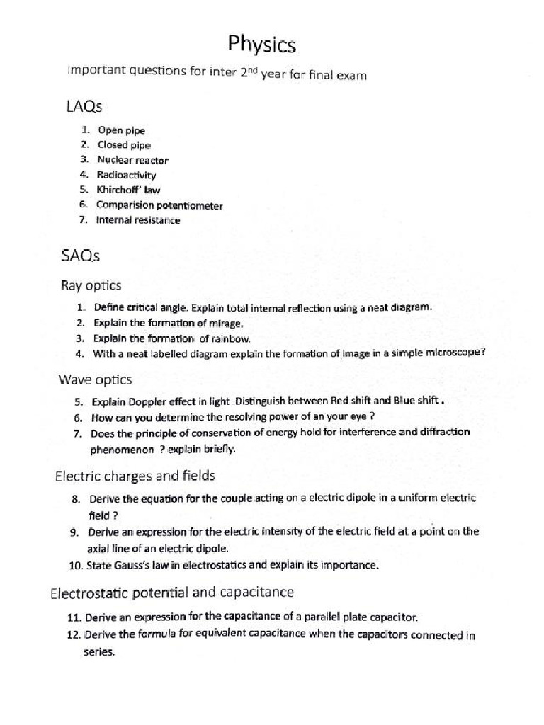 Physics 2nd Year Imp | PDF