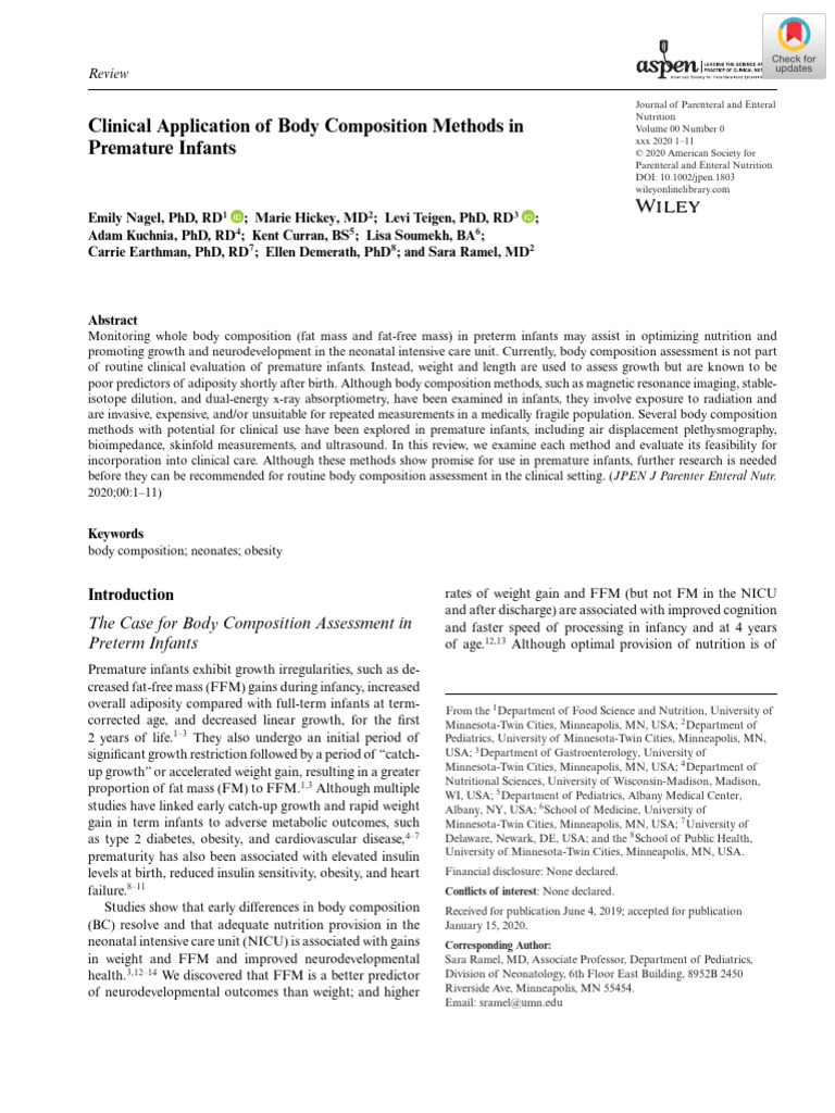 Clinical Application Body Composition Methods Premature Infants | PDF ...
