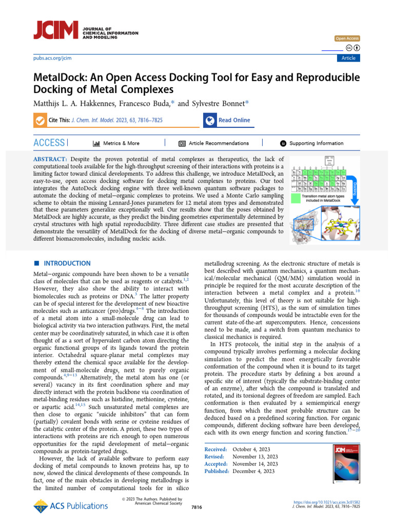 Metaldock An Open Access Docking Tool For Easy and Reproducible Docking ...