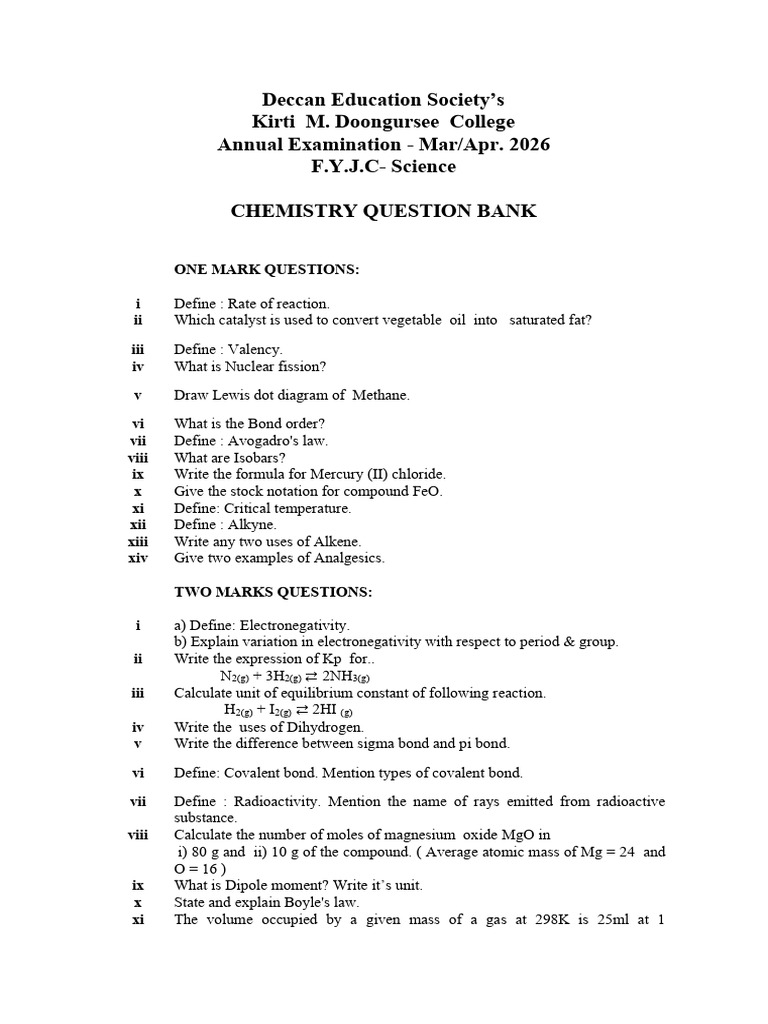 1772299029191_qb Fyjc Annual Exam | PDF | Chemical Bond | Chemical ...