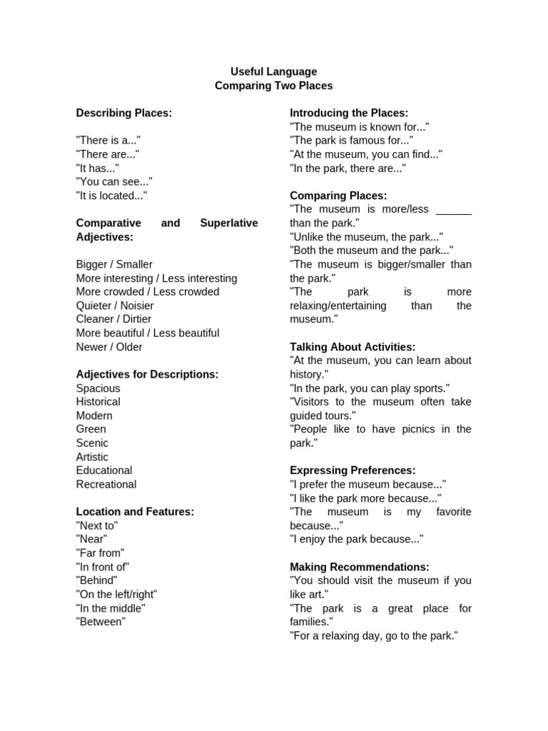 Useful Language Comparing Places | PDF | Psycholinguistics | Learning
