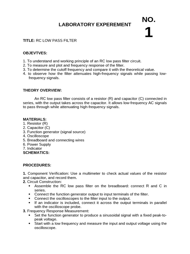 Laboratory Experement | PDF | Electronic Filter | Low Pass Filter