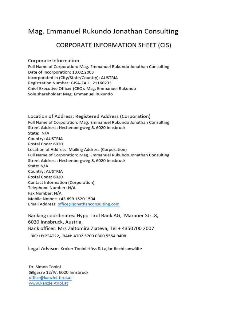 CIS Emmanuel Rukundo Jonathan Consulting | PDF