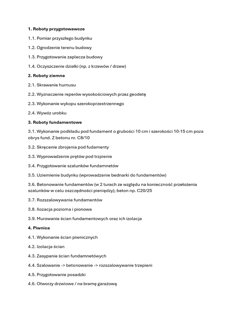 Rozpiska Robót Do Kosztorysowania | PDF