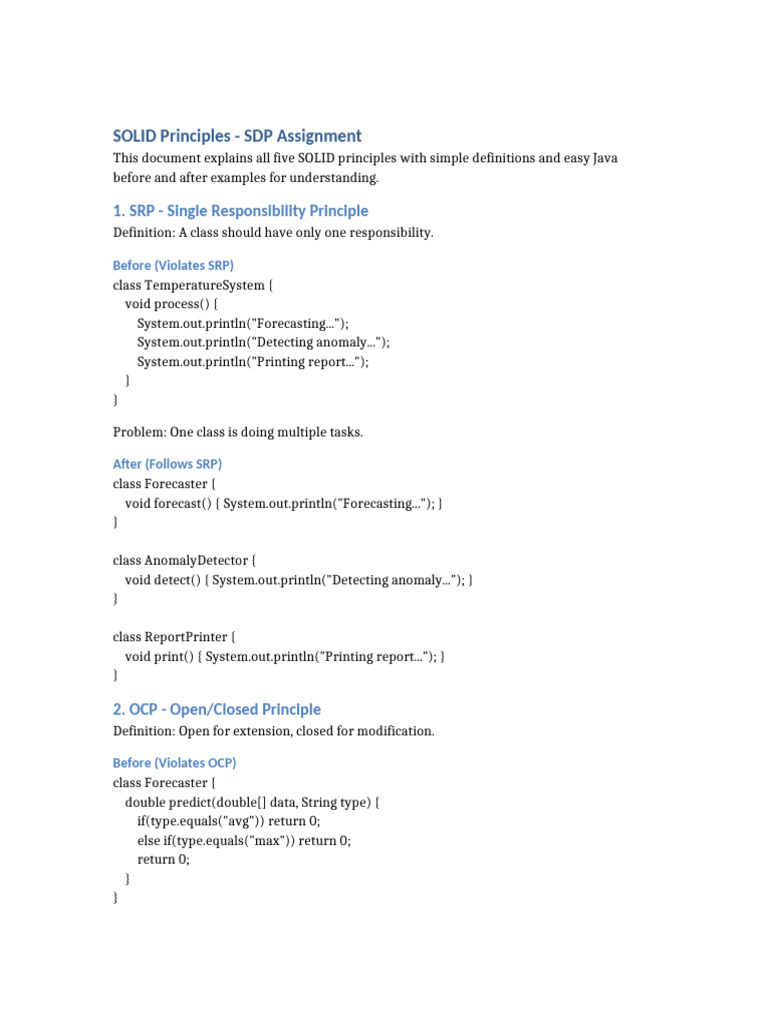 SOLID Principles SDP Assignment | PDF | Interface (Computing ...