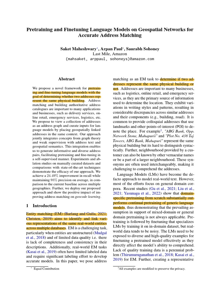 1. Pretraining and Finetuning Language Models on Geospatial Networks ...