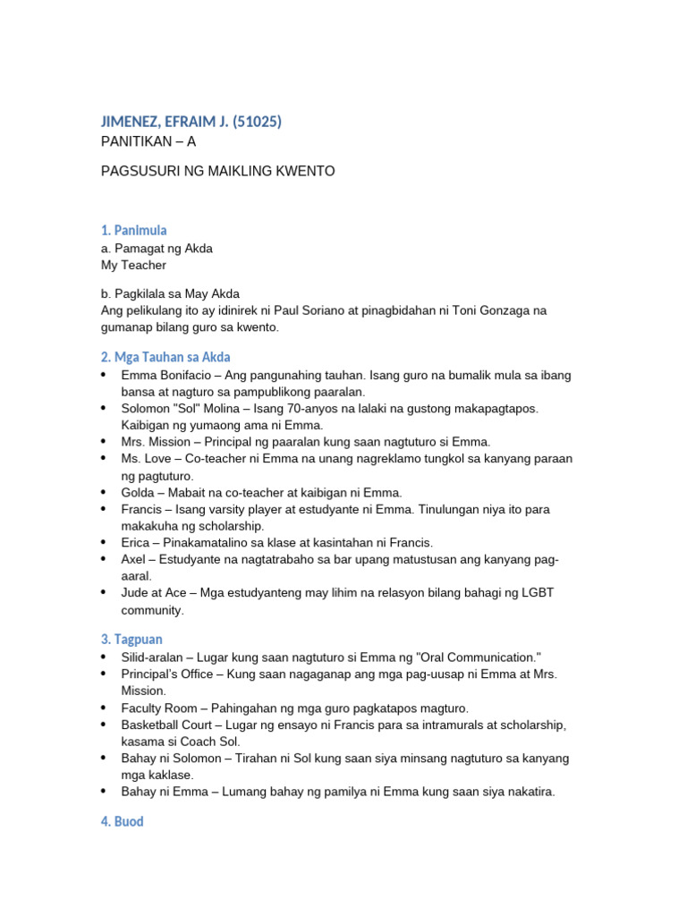 Pagsusuri My Teacher | PDF
