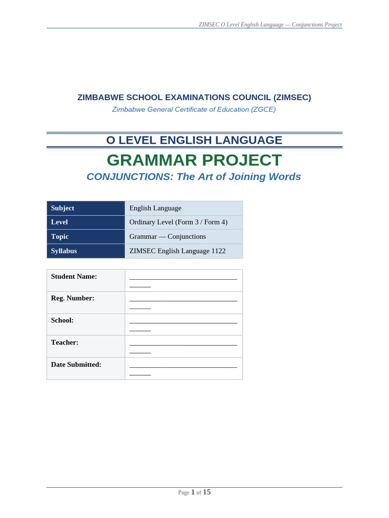 ZIMSEC OLevel Conjunctions Project | PDF | Linguistics | Semantics