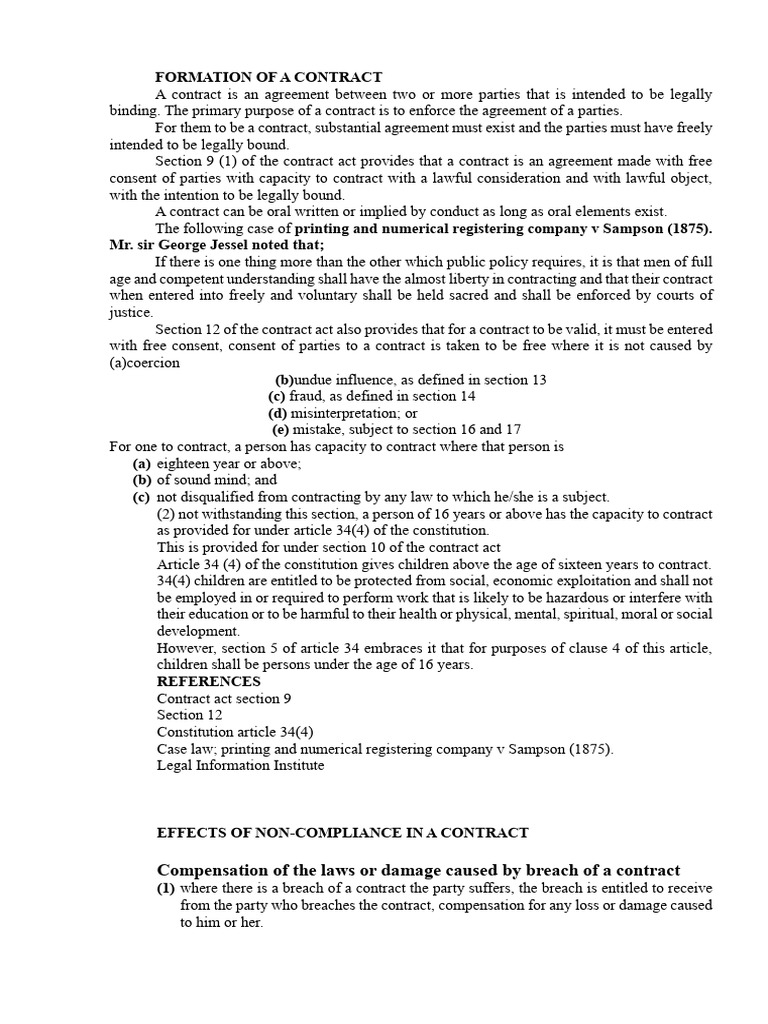 Formation of a Contract | PDF | Damages | Breach Of Contract