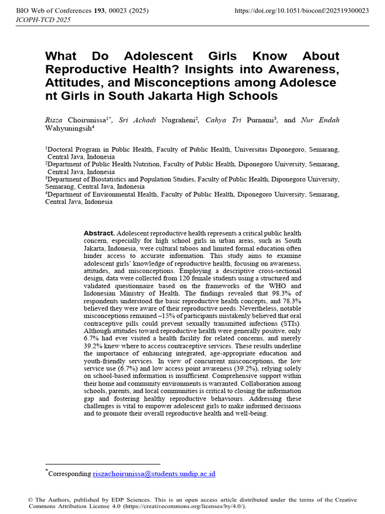 What Do Adolescent Girls Know About Reproductive Health Insights Into ...