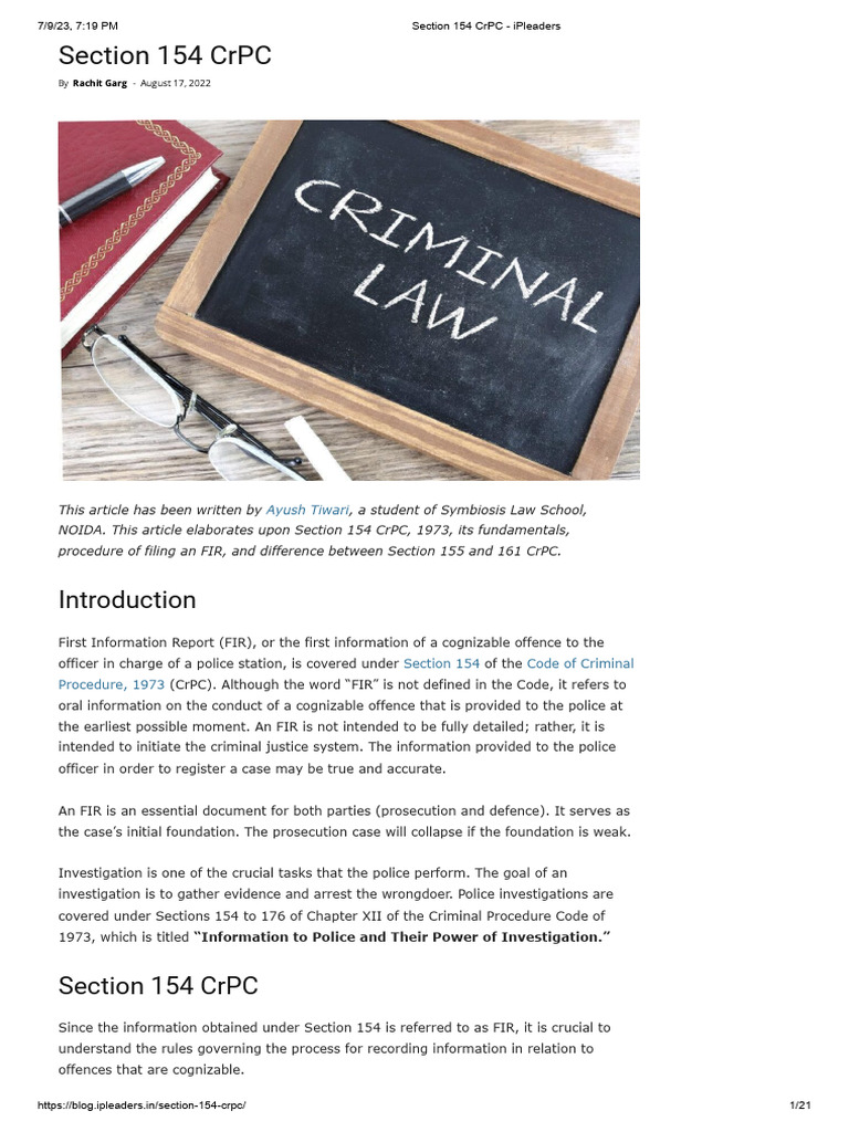 Section 154 CRPC - IPleaders | PDF | Criminal Procedure In South Africa ...