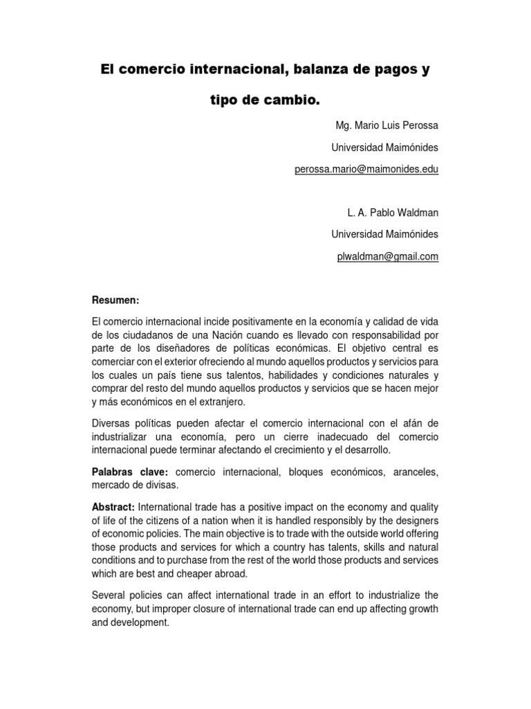 Comercio Internacional | PDF | Balance de pagos | Tipo de cambio