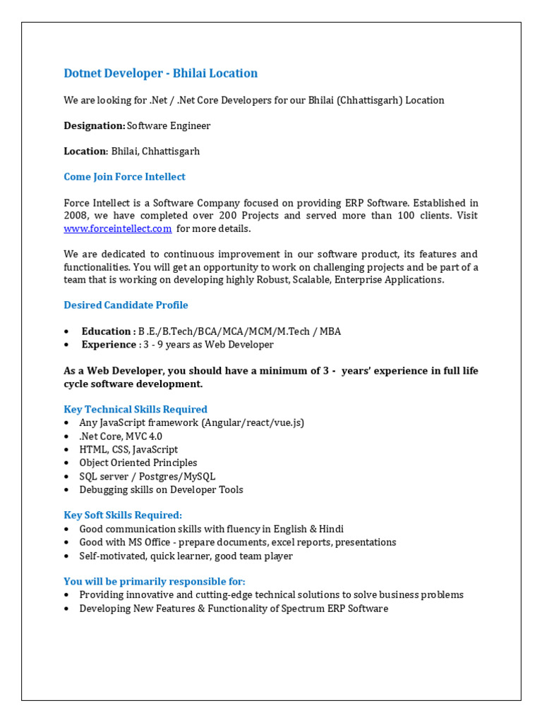 JD - .Net Developer | PDF