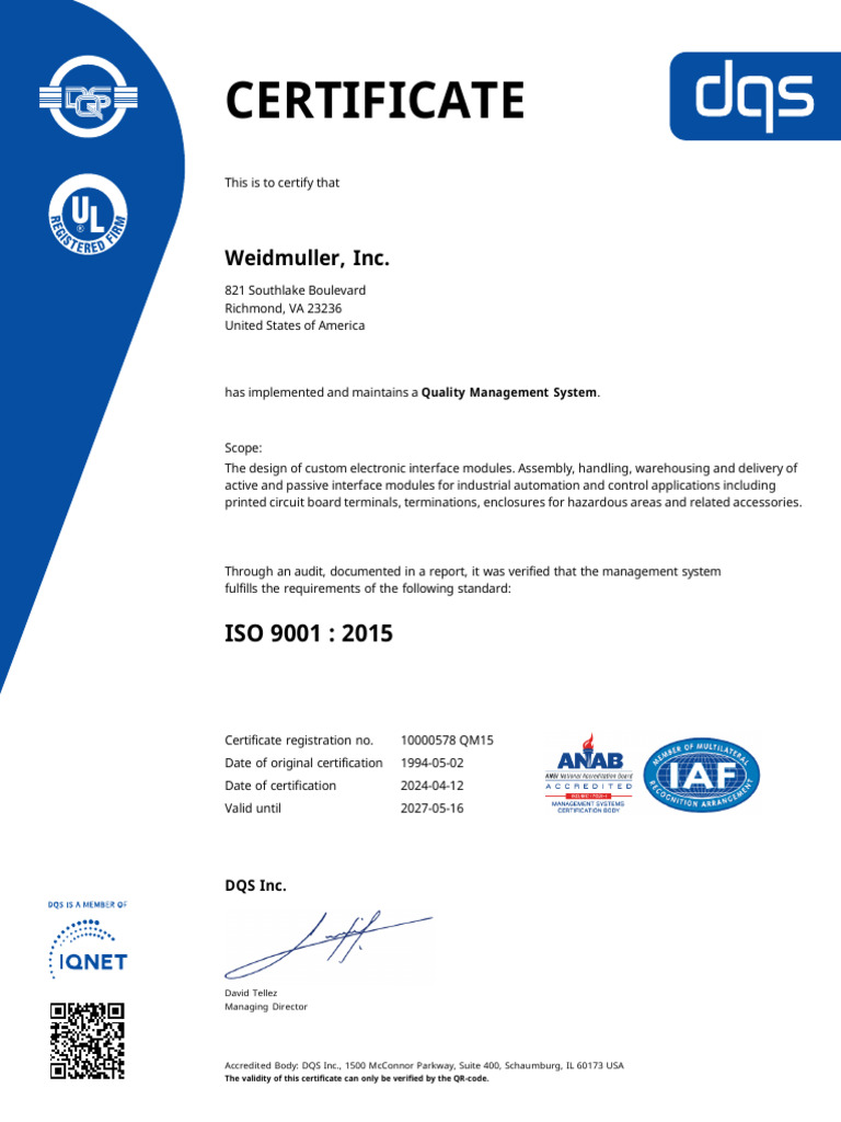 ISO 9001 Certificate - 05.16.2027 | PDF