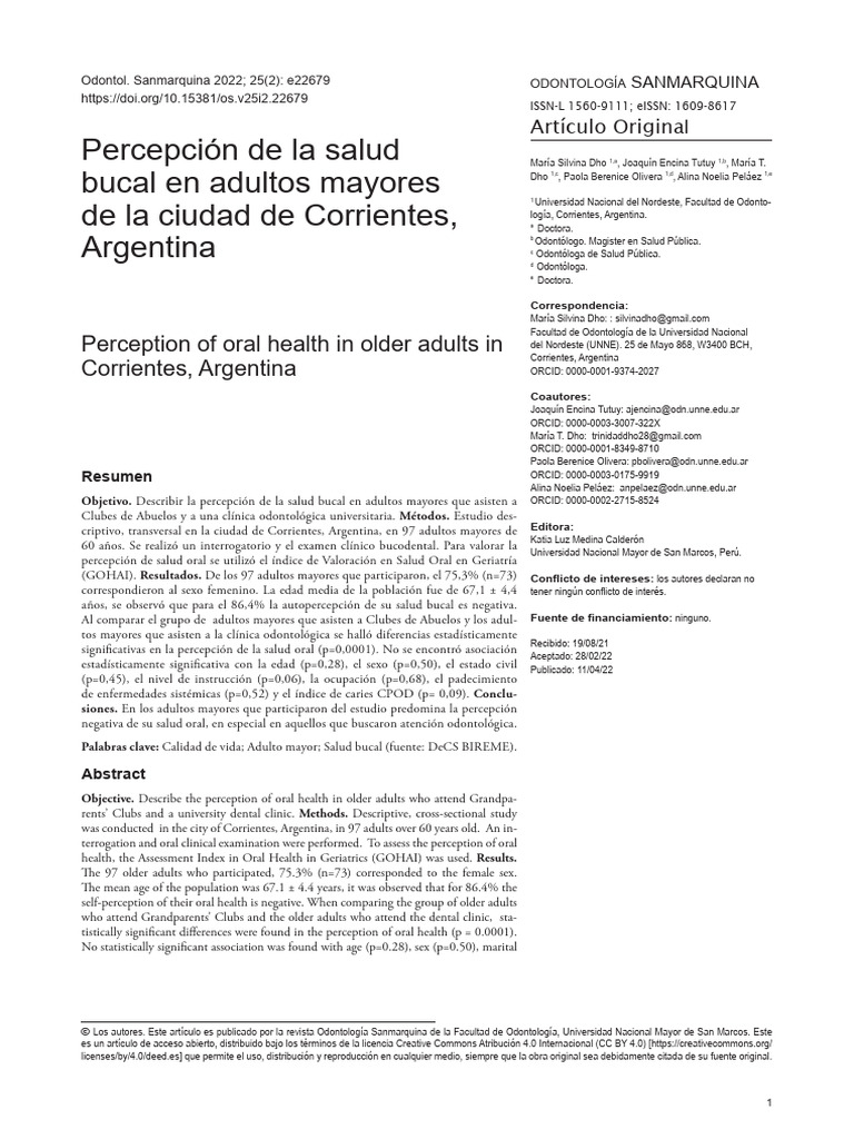 Percepción de Salud Bucodental en Adultos Mayores - ARG | PDF ...