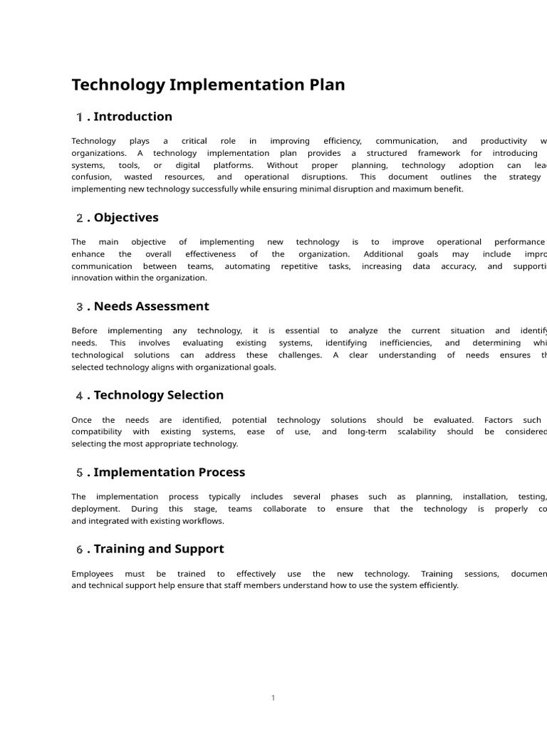 Technology Implementation Plan | PDF | Innovation | Evaluation