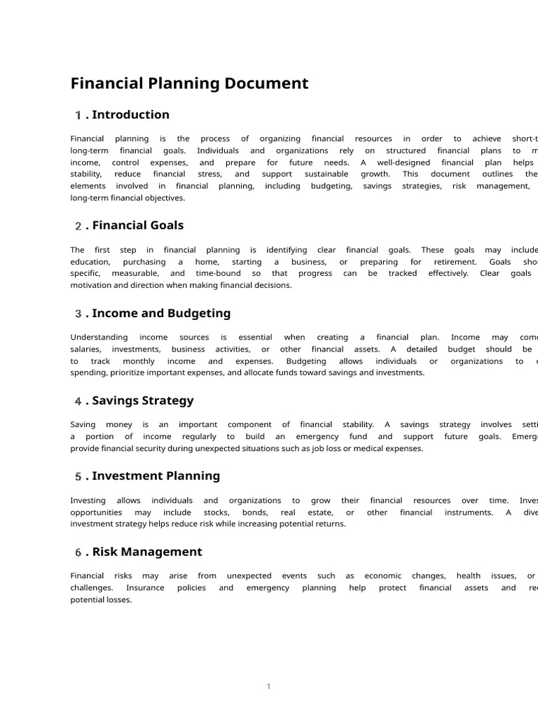 Financial Planning Document | PDF | Expense | Investing
