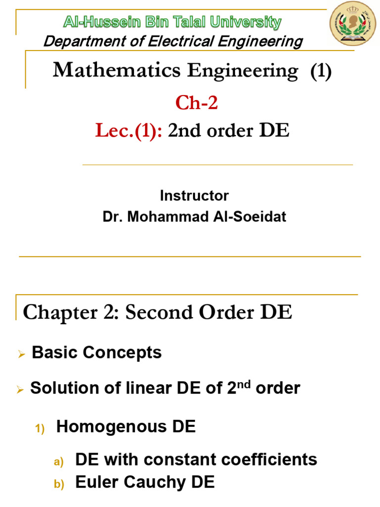 Ch2 Lec1-2nd Order de | PDF | Equations | Mathematical Objects