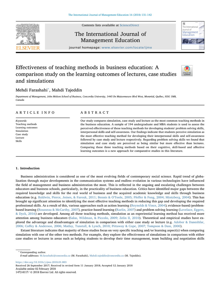 Effectiveness of Teaching Methods in Business Education | PDF ...