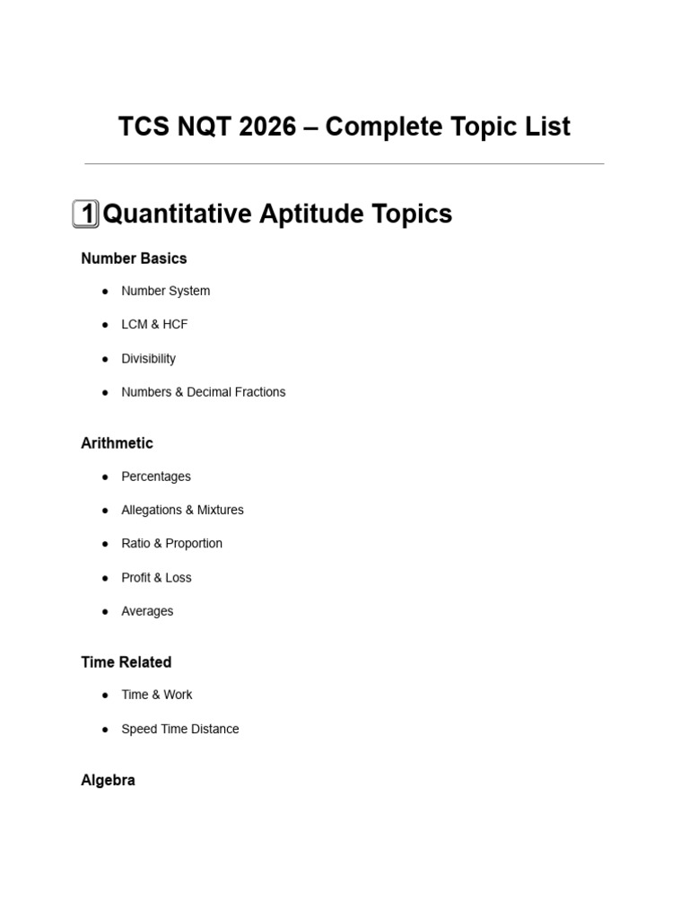 TCS NQT 2026 - Complete Topic List | PDF | Discrete Mathematics ...