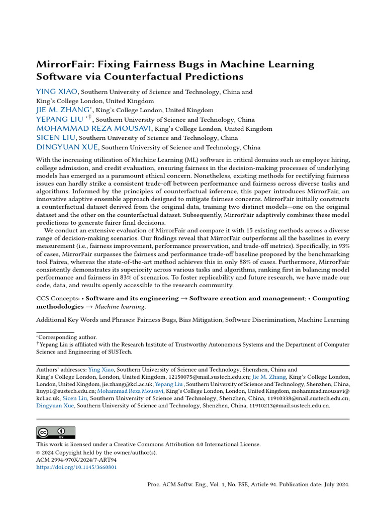 MirrorFair Fixing Fairness Bugs in Machine Learning | PDF | Statistical ...