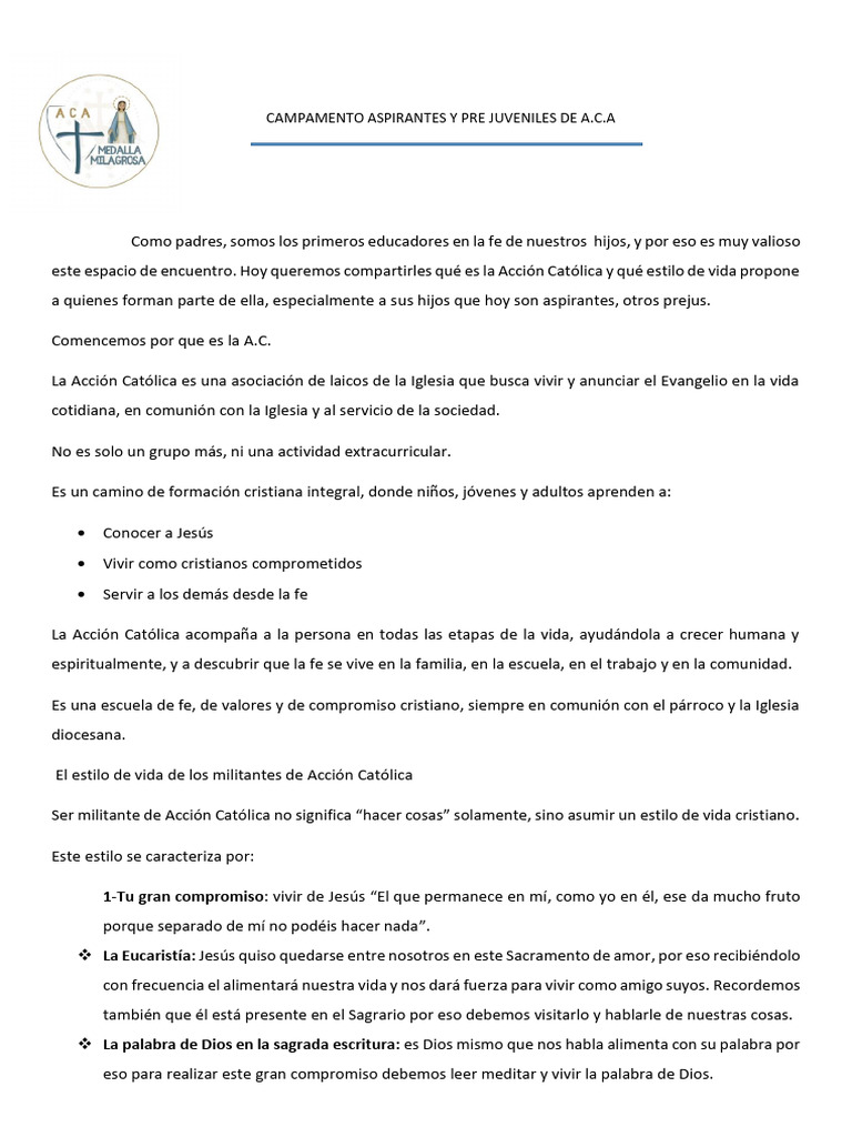 Campamento Aspirantes y Pre Juveniles de A | PDF | Iglesia Católica ...