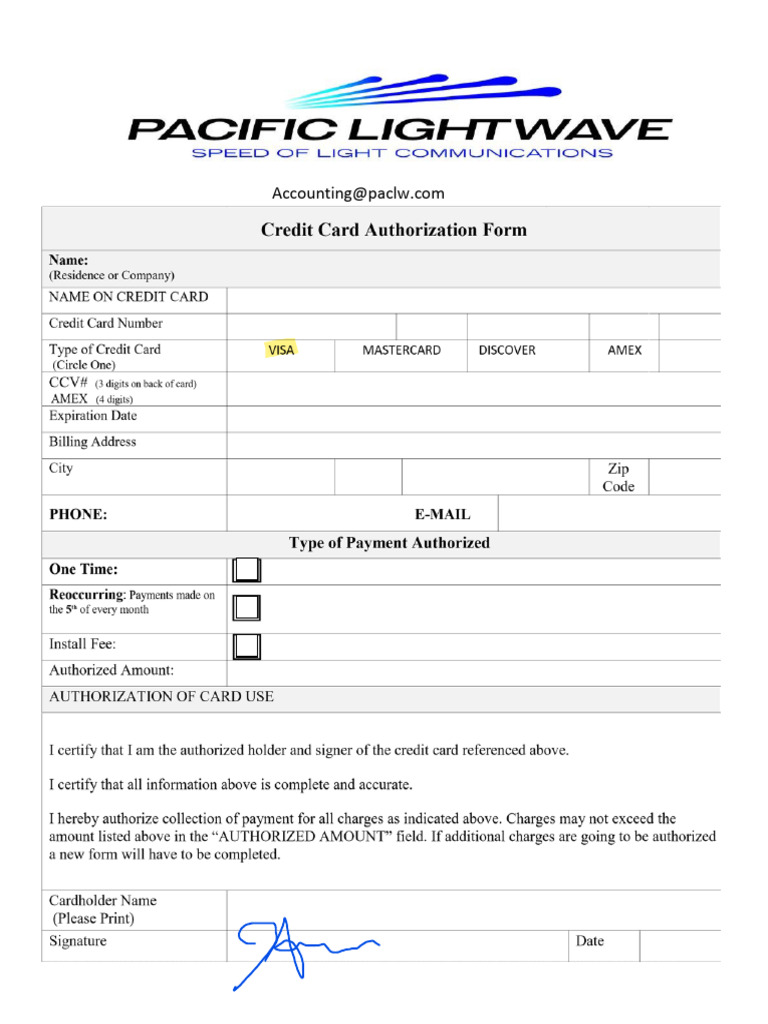 Credit Card Authorization For PLW CC Auth Form 082819 - SB | PDF