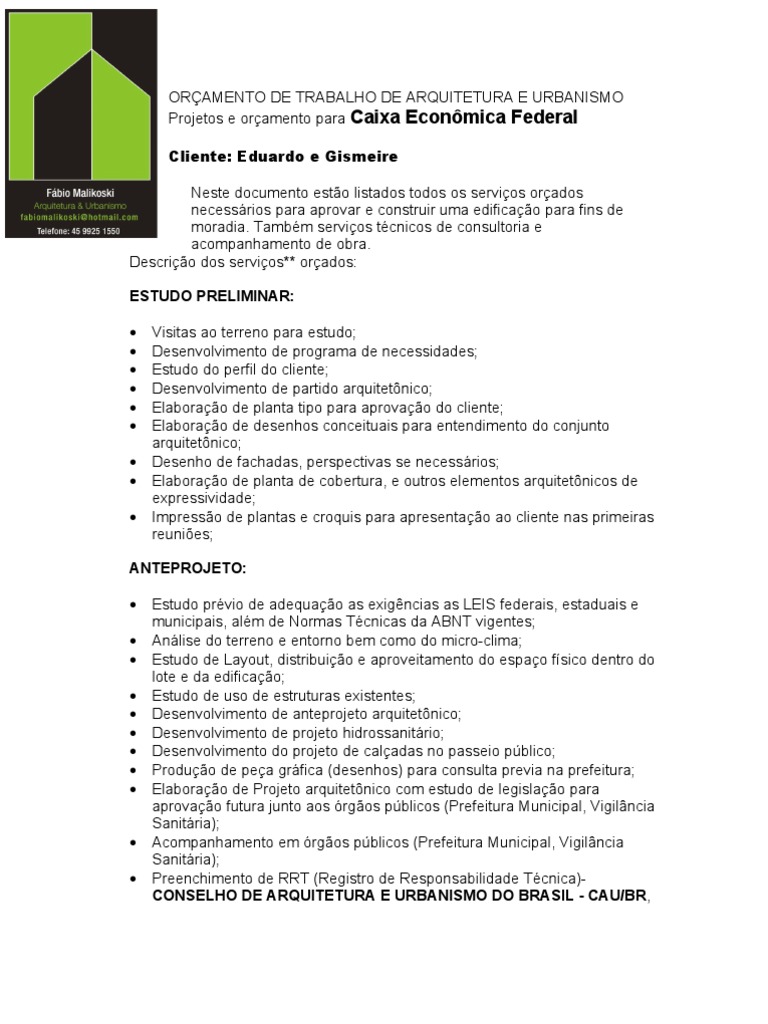 Orçamento de Projeto Arquitetônico | PDF | Orçamento | Esboço, image size:768x1024