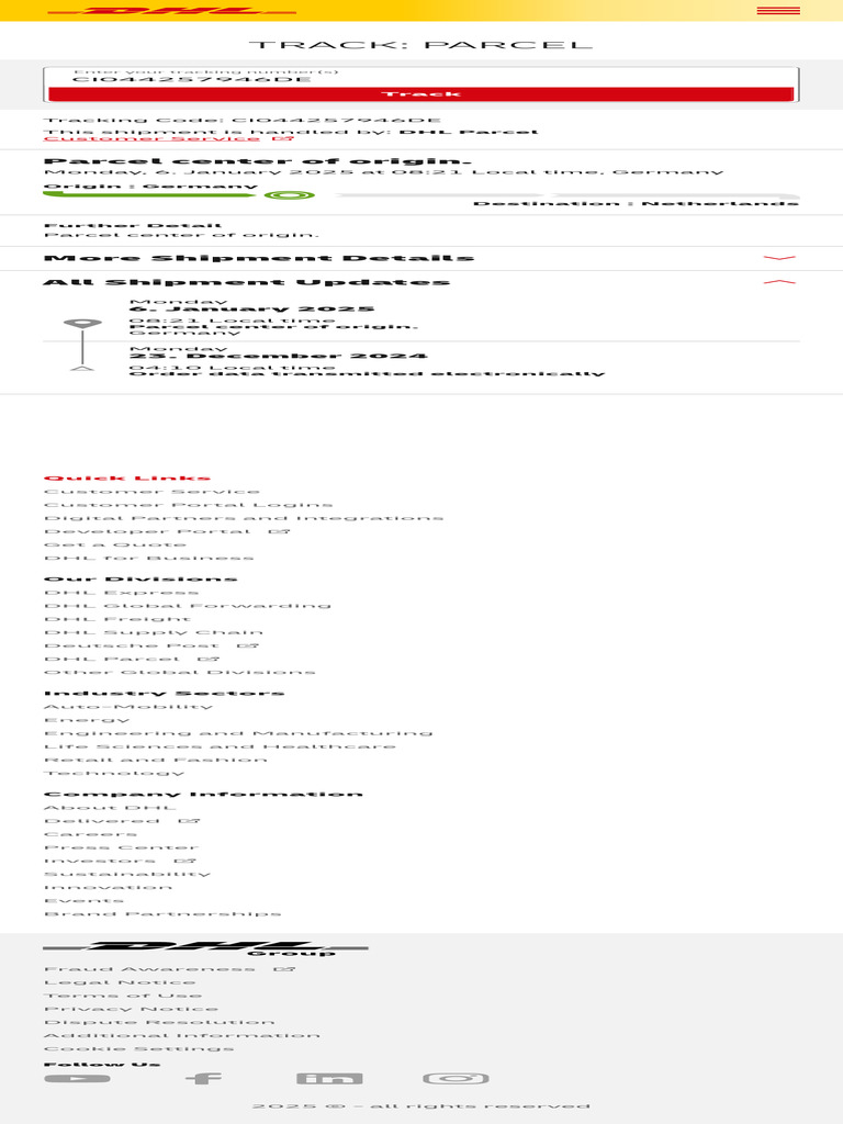 Track & Trace Parcel - DHL - Germany 2 | PDF