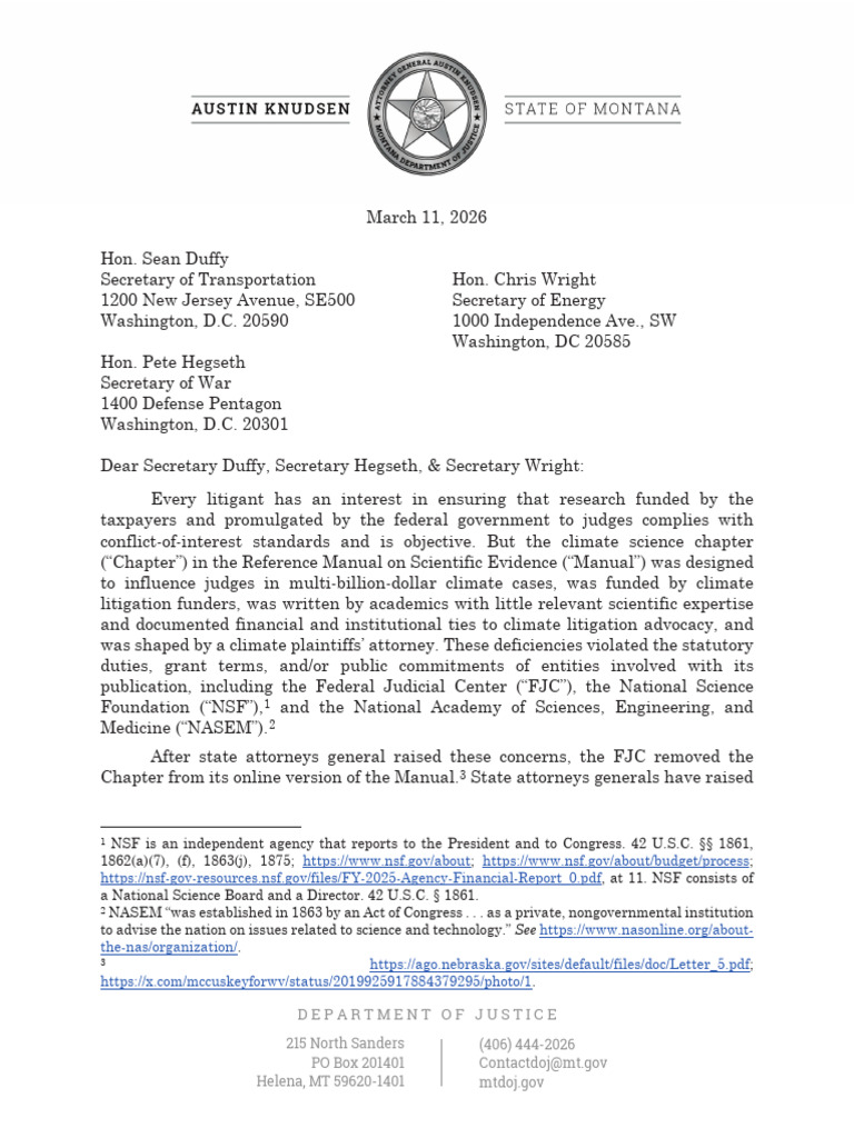 AG Letter To DOT, DOW, and DOE | PDF | National Science Foundation ...