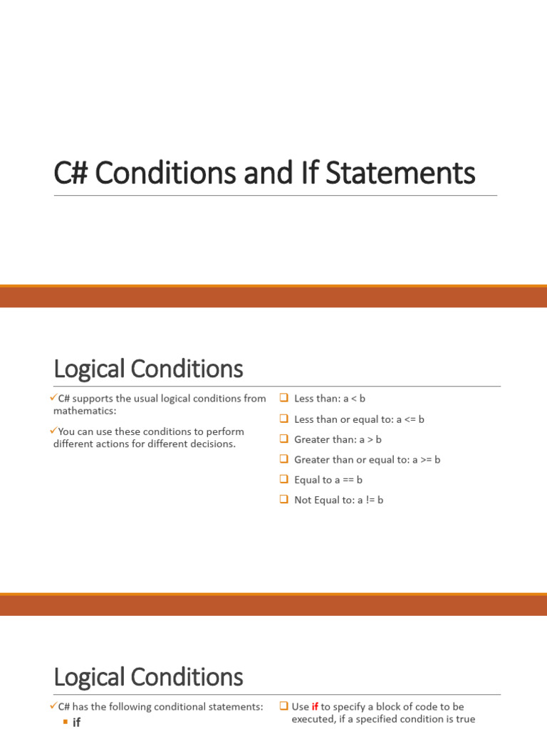 5 C# Conditions if Statements | PDF | Computer Programming | Logic