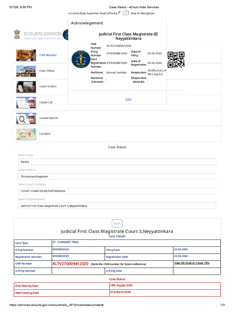 Case Status - ECourt India Services | PDF