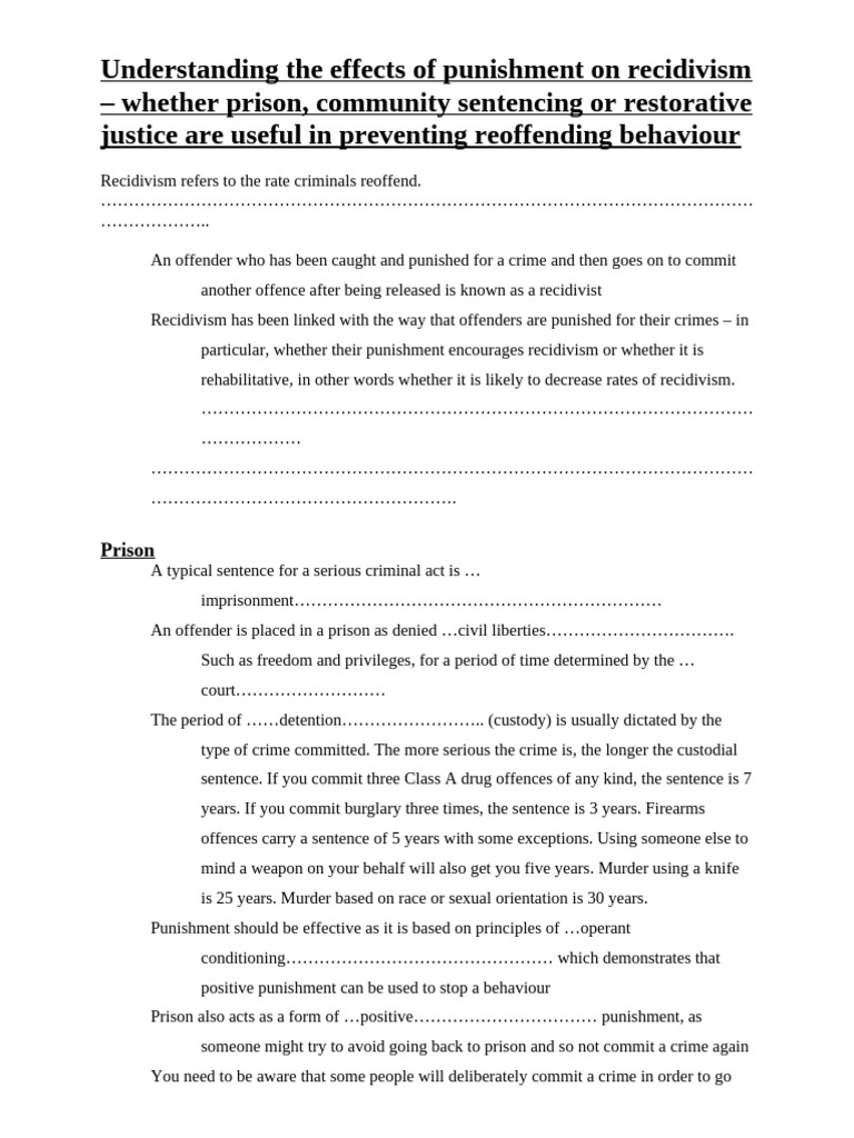 Recidivism Worksheet | PDF | Crime & Violence | Crimes