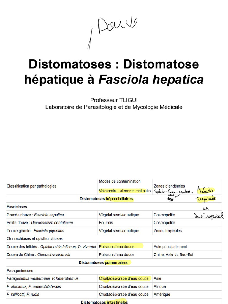 Cours Distomatoses TLIGUI | PDF | Médecine clinique | Parasitologie