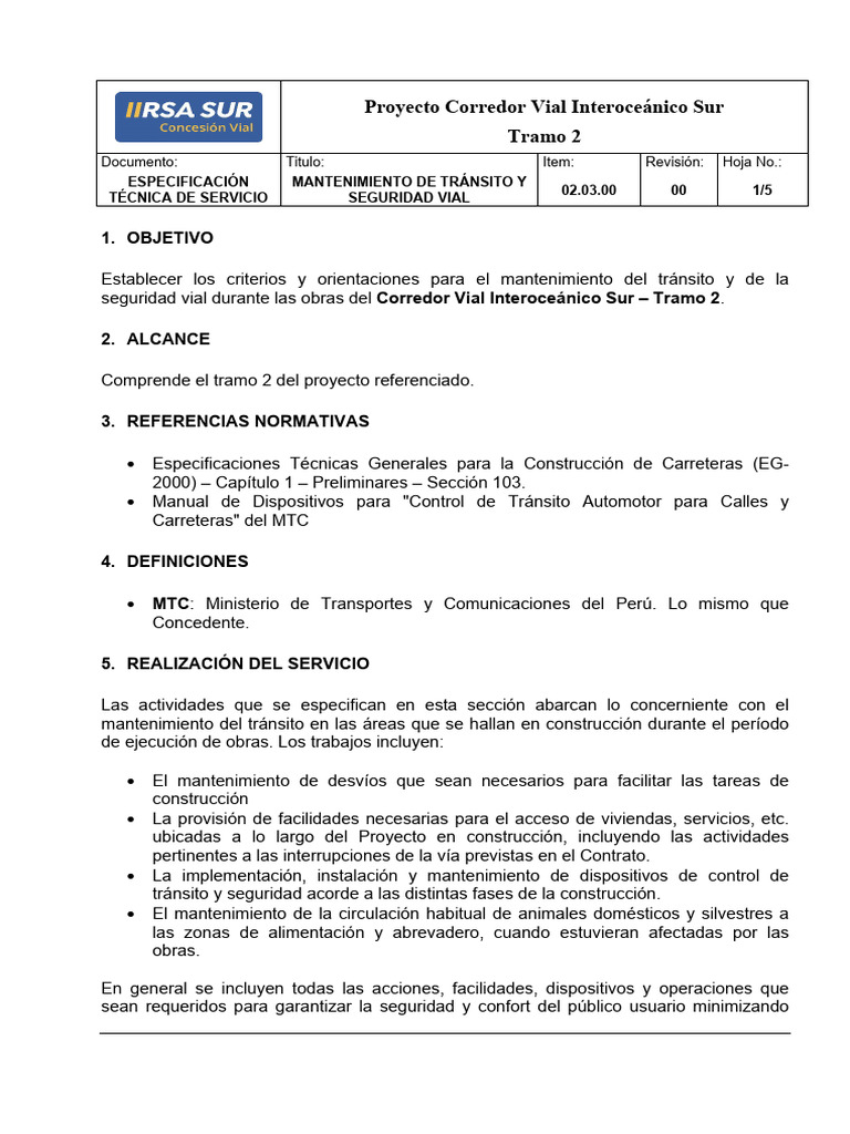 02.03 Mantenimiento de Transito UIPP KM 90 | PDF | Transporte | La ...