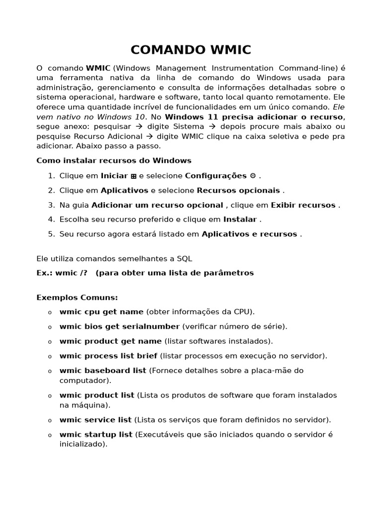 Comando Wmic | PDF