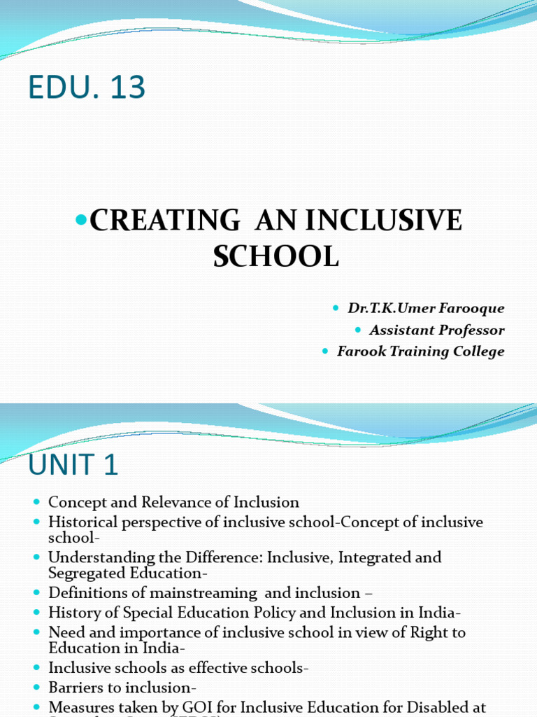 Unit 1 Creating An Inclusive School | PDF | Inclusion (Education ...