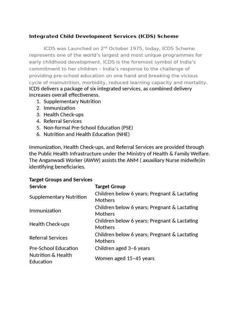 Integrated Child Development Services | PDF | Malnutrition | Health Care