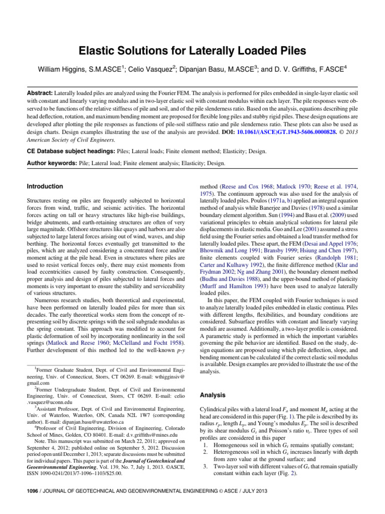 Elastic Solutions For Laterally Loaded Piles | PDF | Young's Modulus ...