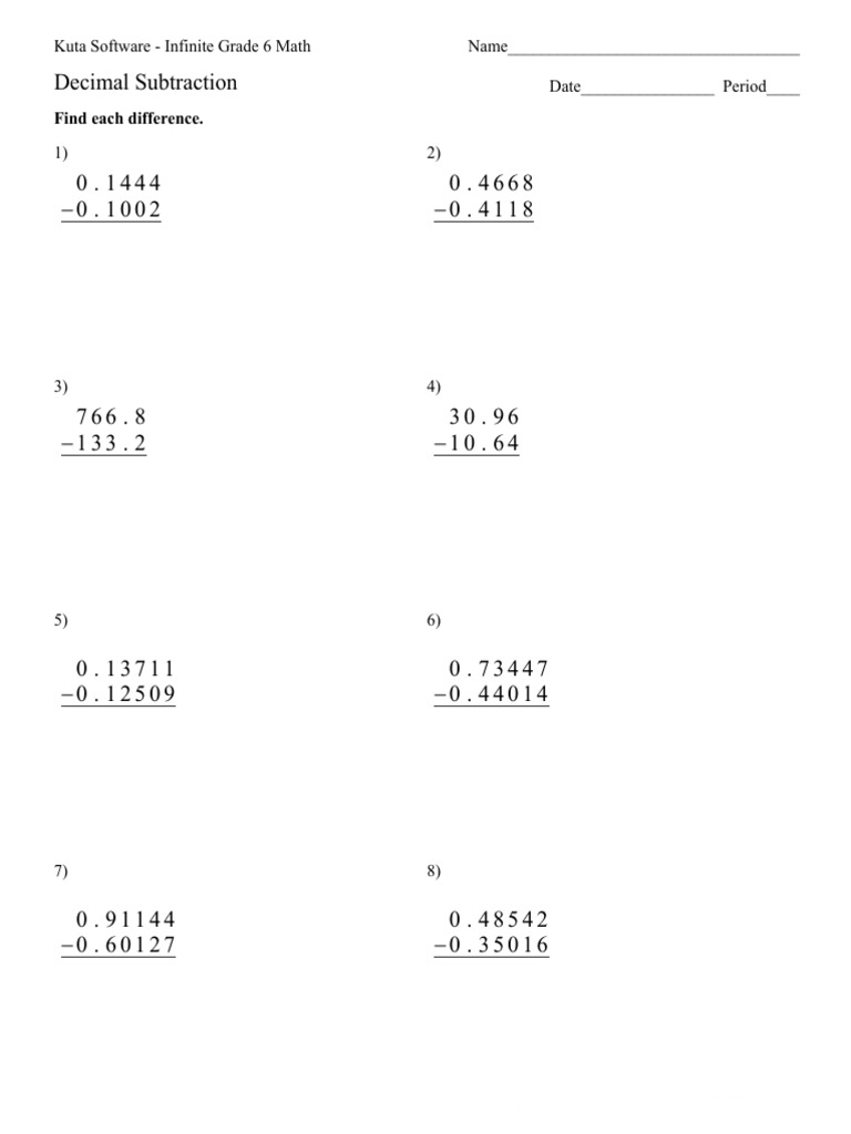05 - Decimal Subtraction | PDF