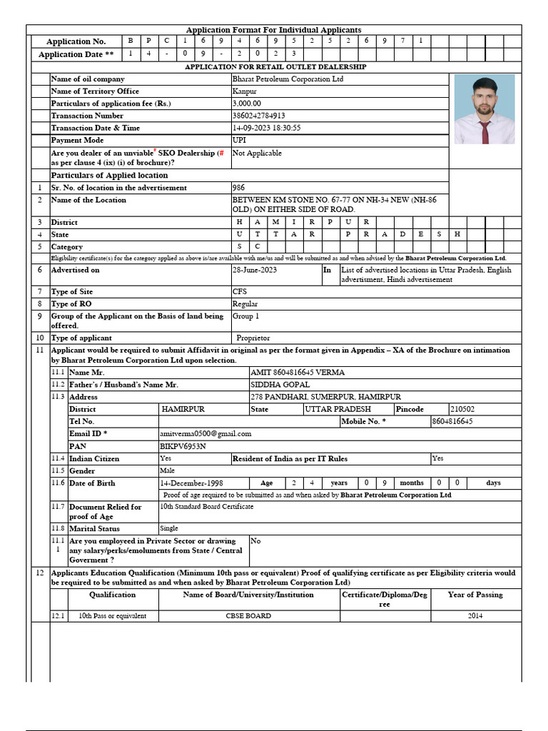 Application Form BPC16946952526971 | PDF