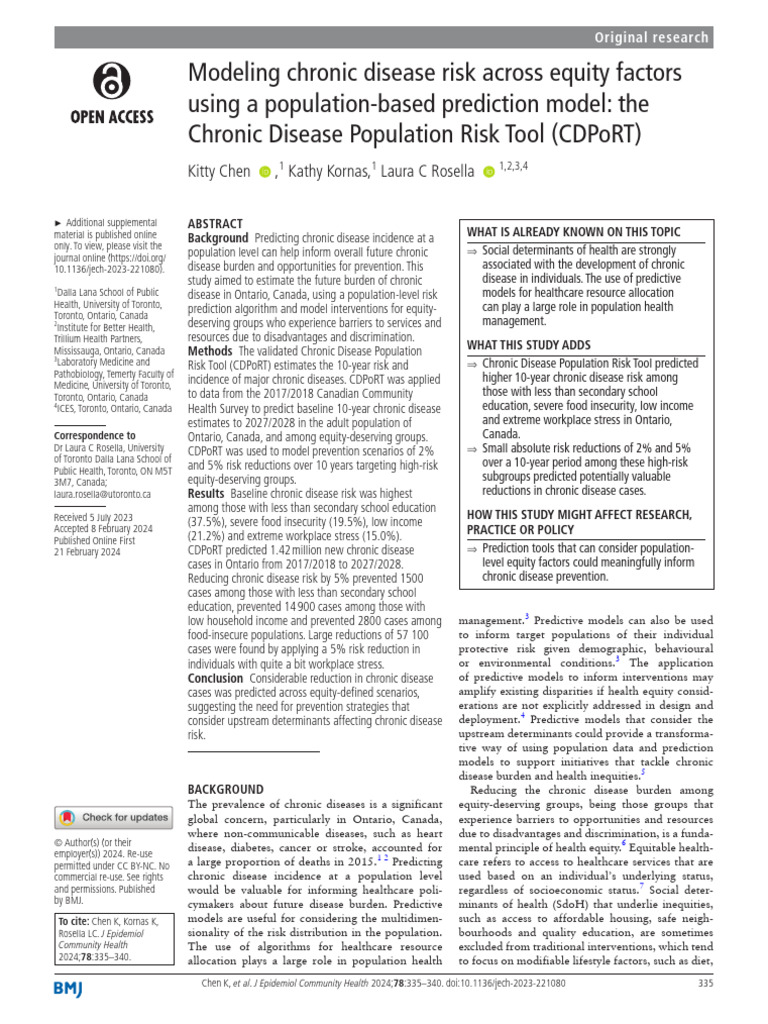 Modeling Chronic Disease Risk Across Equity Factors | PDF | Health ...