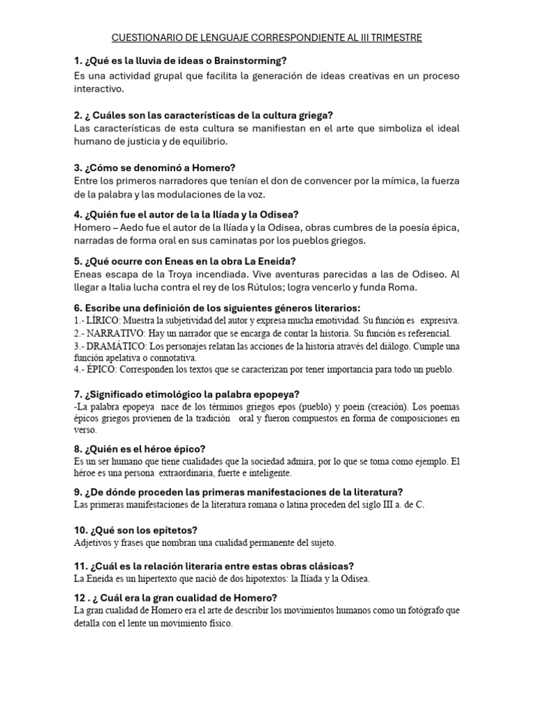 Cuestionario Lenguaje III T | PDF
