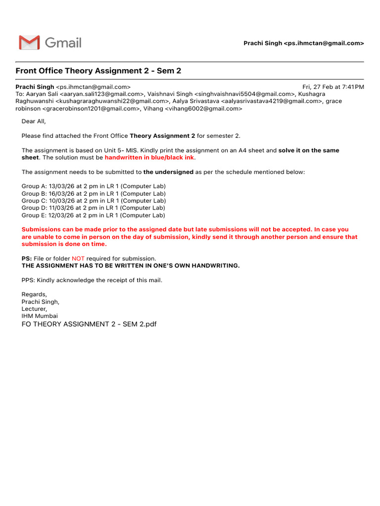 Front Office Theory Assignment 2 - Sem 2 | PDF